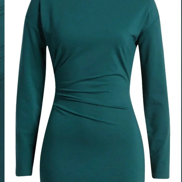 NWT Open Edit Long Sleeve Asymmetric MiniDress | Long Sleeve Dress | Green Dress - Picture 3 of 11